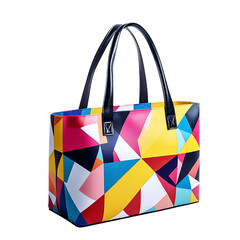 Trendy Canvas Bag with a Vibrant Geometric Print Isolated on Transparent Background