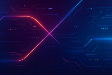 Futuristic Abstract Neon Tech Background with Glowing Circuit Patterns