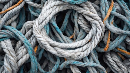 Colorful textured ropes in artful display