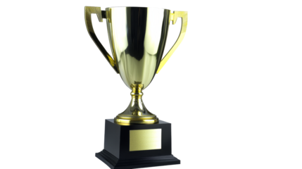 Gleaming Golden Trophy on a Black Base, cut out transparent