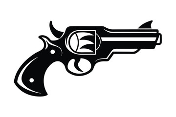 Stylized Black Silhouette of an Old West Revolver with Detailed Design Elements