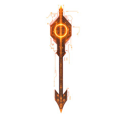 Futuristic Arrow with Digital Precision in Neon Orange Isolated on Transparent Background