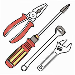 Professional tools set pliers screwdriver wrench isolated cutout