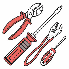 Professional red tools set isolated on white background, clean cutout, ready for design projects