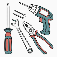 Professional hand tools illustration isolated on white background