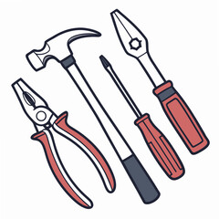 Professional tool icons set hammer pliers screwdriver transparent background