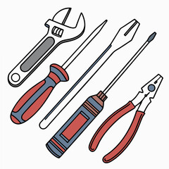 Professional hand tools set isolated cutout illustration on white background