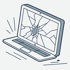 Broken laptop screen cracked display computer repair technology problem