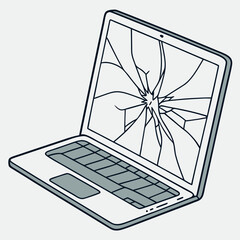 Broken laptop screen illustration isolated on white background