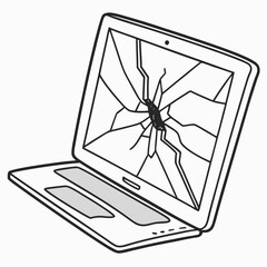 Broken laptop screen isolated cutout professional design element