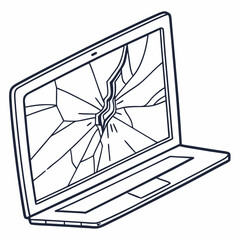 Broken laptop screen cracked display computer repair technology problem