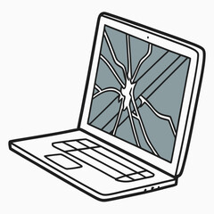 Broken laptop screen cracked display computer repair technology problem