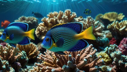 Obraz premium Bright Caribbean Fish in Shallow Reef, Tropical Marine Life