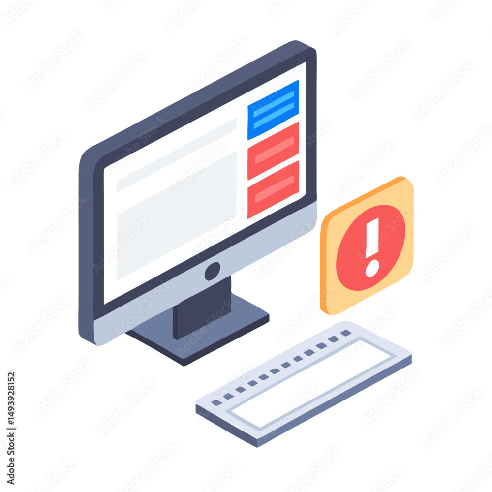 Poster isometric computer error alert professional design element