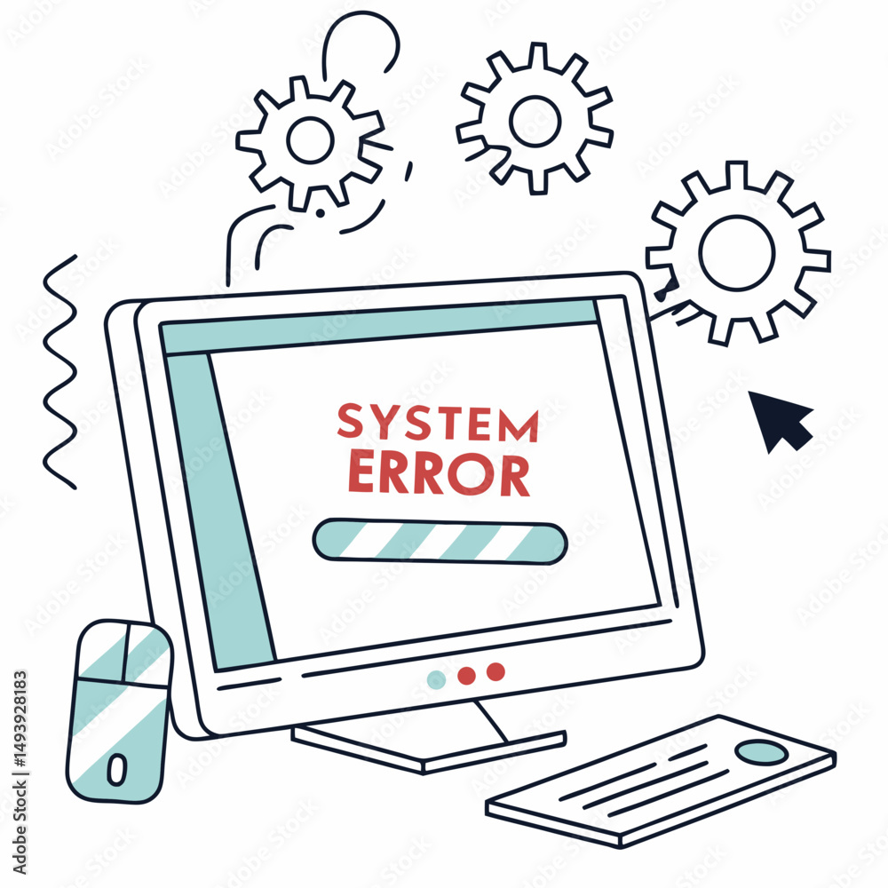 Poster computer system error message on screen gears mouse keyboard