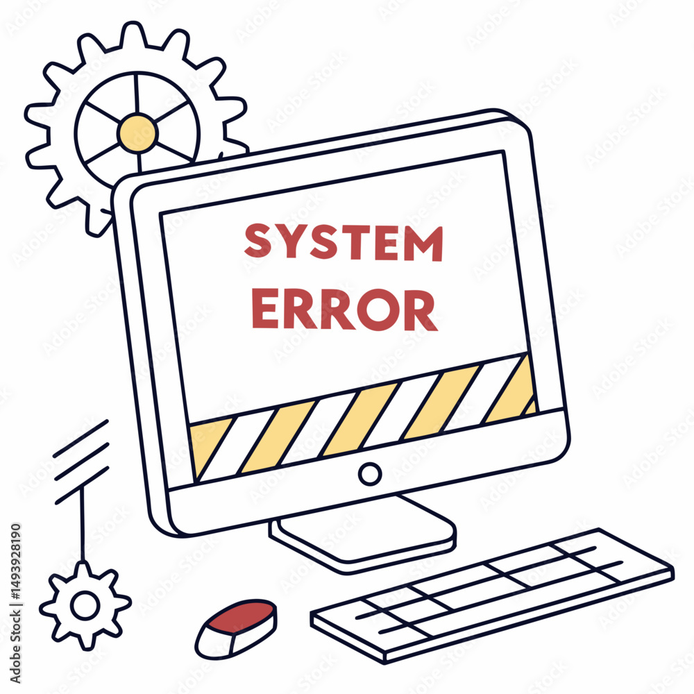 Poster computer system error illustration gears keyboard mouse
