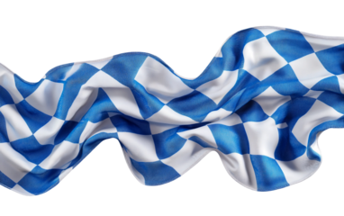 Closeup of a folded Bavarian flag featuring classic blue and white checkered pattern in vibrant colors isolated on white background PNG