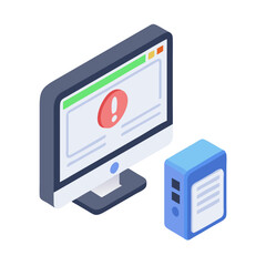 Isometric computer error alert system server icon transparent background