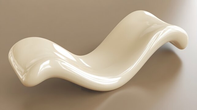 Abstract Beige Wave Form, 3D Render of Smooth, Flowing Liquid Shape