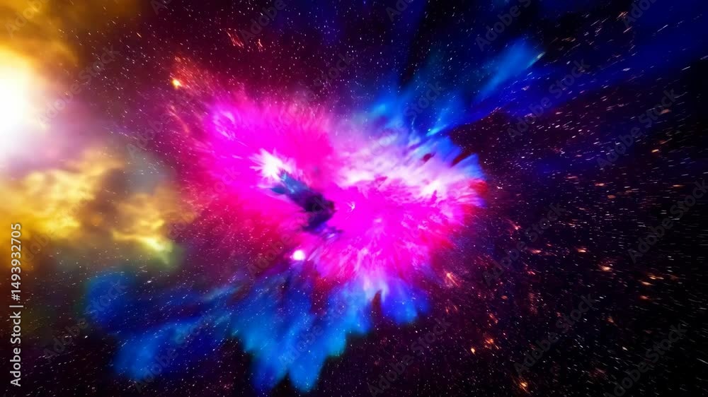 Wall mural surreal colorful nebula abstract background with dynamic light effect and vibrant smoke textures.