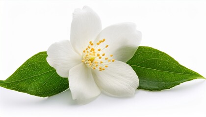 Obraz premium jasmine flower with leaf isolated on white
