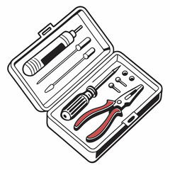 Open toolbox with screwdrivers pliers and screws repair kit tools