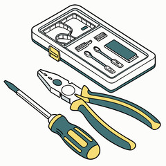 Repair kit tools screwdriver pliers electronics gadget maintenance