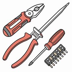 Assorted hand tools repair kit pliers screwdriver bits