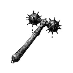 Illustration of a medieval spiked mace weapon, detailed and textured.