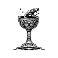 Intricate illustration of a chalice with a snake, dark fantasy aesthetic
