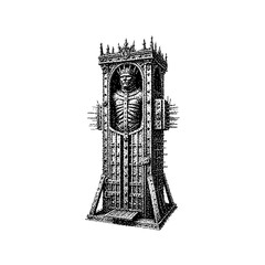Wooden figure in a gothic style, intricately carved with detailed textures.