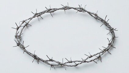 Oval Shaped Barbed Wire Fence on White Background Security and Protection Concept