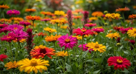 Fototapeta premium Vibrant Colorful Flowers in a Lush Garden