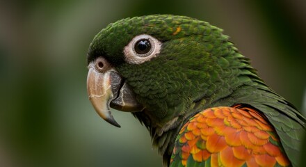 Obraz premium Closeup Profile of a Green and Orange Parrot