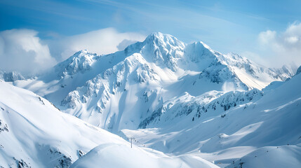 Obraz premium A scenic view of snow covered mountains under a blue sky with clouds on a bright sunny day outdoors