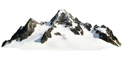 Snowy mountain range with rocky peaks, alpine scene, cut out transparent
