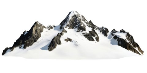 Snowy mountain range with rocky peaks, alpine scene, cut out transparent