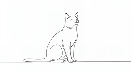 Line drawing of a cat sitting on a flat surface. The cat is depicted in profile view, with its tail extended behind it and ears perked up. The drawing is minimalistic, using clean lines.