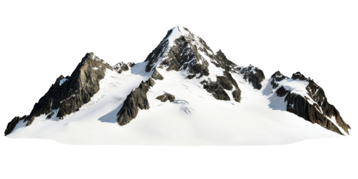 Snowy mountain range with rocky peaks, alpine scene, cut out transparent