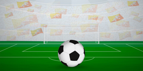 Bhutanese Football Arena Full of Fans with National Flags, Sports Event Illustration.