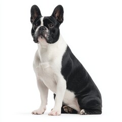 Fototapeta premium French Bulldog isolated on white background, adorable small dog breed with distinctive wrinkled face and bat-like ears, cut out for versatile creative use