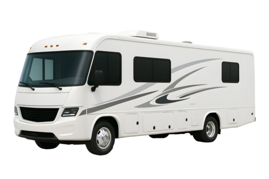 White Class A RV on Transparent Background