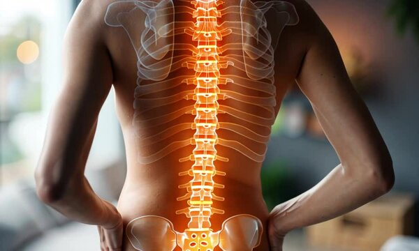 Visible spine overlay on human back.
