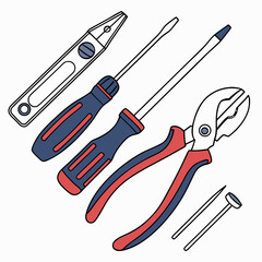 Handyman tools kit screwdrivers pliers level nails