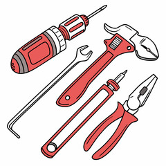Professional red tools set isolated cutout illustration