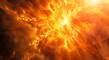 A vibrant explosion of orange and yellow hues creating a fiery abstract visual spectacle of light and energy