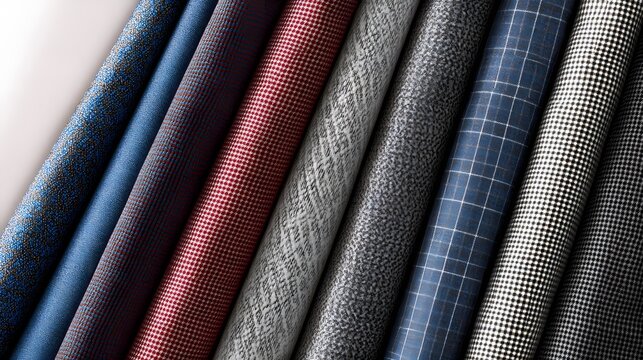 Elegant Rolled Fabric Swatches,  Textures and Patterns for Textile Design