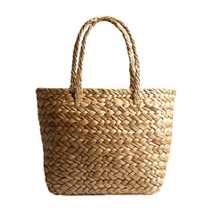 Bohemian Straw Tote Bag with Intricate Artisanal Weave Isolated on Transparent Background