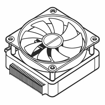 black and white computer fan isometric view clip art preview