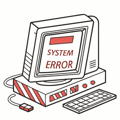 Retro computer system error illustration transparent background